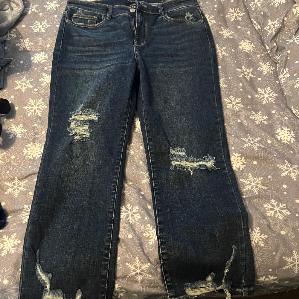 Judy Blue Dark Blue Distressed Flare Jeans